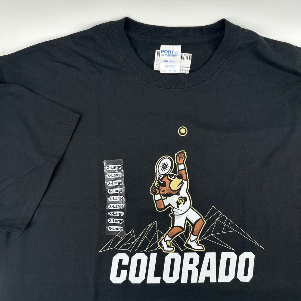 Port & Company T-Shirt Men XL Black CU Buffaloes Tennis Colorado NWT Sport Tee